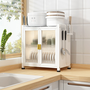 Armoire de séchage de vaisselle en métal à double porte, organisateur de rangement de cuisine anti-poussière pour assiettes, bols, tasses, organisation de la vaisselle sur le comptoir - Product Image 5