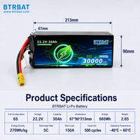 Baterai UAV Industri OEM 22.2V 30000mAh 6S Terbang Lama dengan 500+ Siklus MSDS UN38.3 untuk Drone Survei dan Inspeksi
