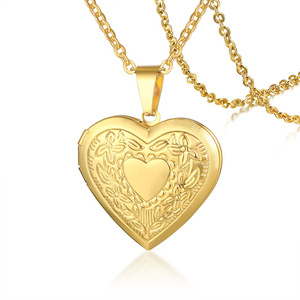 Collier médaillon photo ouvrable à Offre Spéciale coeur en acier inoxydable avec chaîne à maillons de style bohème pour les cadeaux de mariage en alliage de zinc - Product Image 1