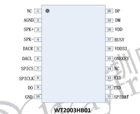 WT2003HB01 Flash intégré 350s 128Mbit Flash 32G U disque intégré 0.5W classe D amplificateur de puissance lecteur MP3 Module IC