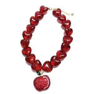 אופנה חרוזים לב אדום חמוד שרשרת תליון פירות קסם חברות נשים מסיבה מתנה בורגונדי לב חג המולד שרשרת תכשיטים - Product Image 3