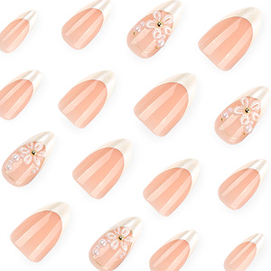 <span class=keywords><strong>Faux</strong></span> <span class=keywords><strong>ongles</strong></span> à presser Nude Aurora Blanc French 3D Fleur de cerisier Perle Amande, doux, pour mariée, personnalisables - Product Image 2