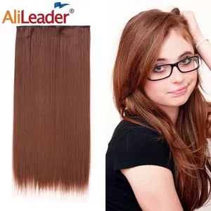 AliLeader Heat Resistant Fiber One Piece Hair Extensions 24 inch Clip in Hair Extensions Natural Straight Hairpieces for Women