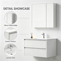 Meuble-lavabo mural en contreplaqué résistant à l'humidité avec double tiroir et armoire miroir pour l'organisation de la salle de bain