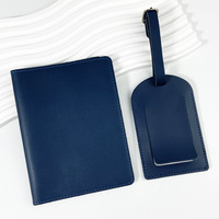 Ensemble de porte-passeport et étiquette de bagage en cuir véritable, personnalisable avec logo