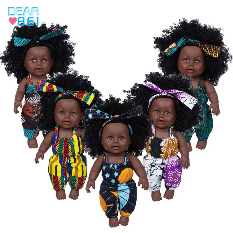 2022 12 inch lifelike vinyl vinyl newborn baby African black cute baby dolls with curly hair