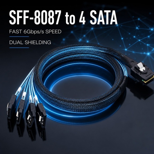 Server Storage Upgrade SFF-8087 to 4 SATA Mini SAS Splitter 6Gbps 36Pin PC Glass Fiber Connector Latch Design