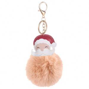 Mode <span class=keywords><strong>pom</strong></span> <span class=keywords><strong>pom</strong></span> mignon lapin gonflé en peluche pelucheux boule de fourrure père noël porte-clés pompons boule de fourrure porte-clés de noël pour les filles charme - Product Image 3