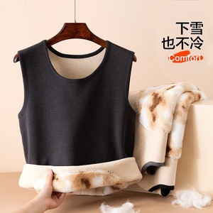 Women's Fleece Lined Warm Vest Thickened Winter Autumn Stomach Protection Base Layer One Piece Velour Top Gray Black Wine Red - Product Image 2