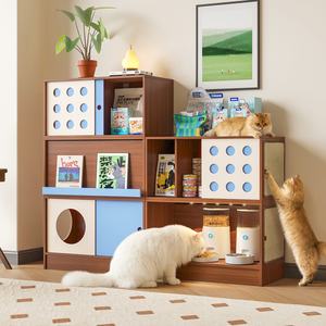 Ensemble de meubles pour chat trois en un avec rangement et toilette pour chats de grande taille, design rectangulaire multifonctionnel - Product Image 1
