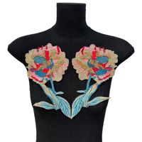 Une paire d'appliques rétro brodées florales avec perles et dentelle pivoine pour la poitrine