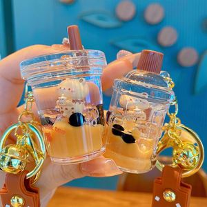 Cartoon Oil Pearl Milk Tea Bear <b>Floating</b> Liquid Keychain for Girl Bag Pendant Cute Mug Drink Bottle Keyring Key Charm Gift - Product Image 3