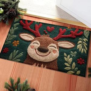 Tapis de porte Temu en imitation cachemire, motif renne de Noël, rectangulaire, absorbant, décoratif, pour la maison, la salle de bain, les toilettes - Product Image 1