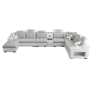 Italia Modern Desain Sederhana Kain Beludru Abu-abu Tidur Sudut Sofa Set 7 Tempat Duduk Sofa Sofa Ruang Tamu