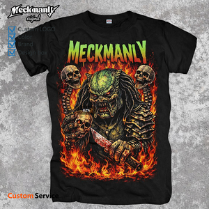 Camiseta unisex negra de manga corta con cuello redondo, estampado digital de patrón grande, informal, talla grande, 100% algodón, tejido de punto. - Product Image 1