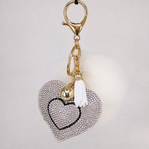 Năm mới pha lê đôi tim Pom Pom móc khóa với <span class=keywords><strong>Rhinestone</strong></span> tim Mặt dây chuyền <span class=keywords><strong>Keychain</strong></span> cho bạn gái - Product Image 4