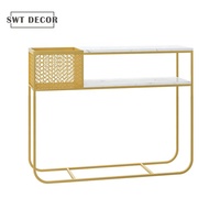 SWT — cadre métallique de couloir haut de gamme doré, Table de Console avec dessus en marbre