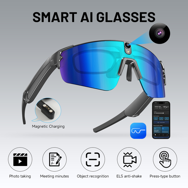 Factory Direct Supply IP66 Waterproof Smart Glasses Music Player 4K Video AI Assistant Real-time Translation Phone Call Magnetic