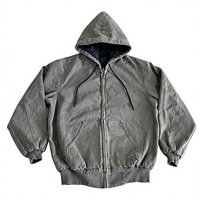 Veste d'hiver pour homme, style workwear vintage vieilli, coupe droite, à capuche zippée, en toile délavée, entièrement zippée, avec doublure matelassée et broderie