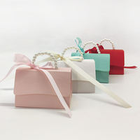 Boîte à friandises pliable portable avec poignée en perles et ruban en satin, boîte en papier pour cadeaux d'anniversaire, de mariage, de bonbons, emballage cadeau