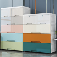 Lemari Penyimpanan Plastik 5 Lapis Gaya Korea Warna-Warni dengan Desain Bongkar Pasang untuk Sprei & Pakaian Anak di Ruang Tamu