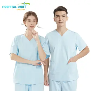 H U Best Selling Hospital Uniform Woman Top Scrub Suit Scrubs Cotton Polyester Sets High Quality Custom Scrubs Nursing Uniform