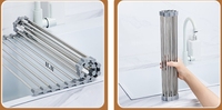 Organisateur de cuisine essentiel en acier inoxydable, pliable, gain de place, sans perçage, compatible avec les éviers, idéal pour les plats, les fruits et les légumes