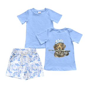 BSSO2015 Ensemble de vêtements personnalisés pour bébé garçon, imprimé chiot bleu, tenues d'été camouflage, ensemble de vente en gros - Product Image 1