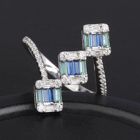 Expédition rapide bague en argent 925 avec pierre bleue empilable baguette diamant dame plaqué or luxe femmes 5a bague en zircon coloré