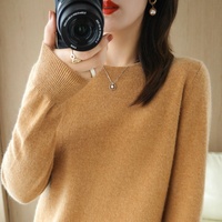 Pull en maille tricotée ample à col rond et manches longues, couleur unie, en mélange de laine, nouvelle collection automne 2023, style coréen pour femme