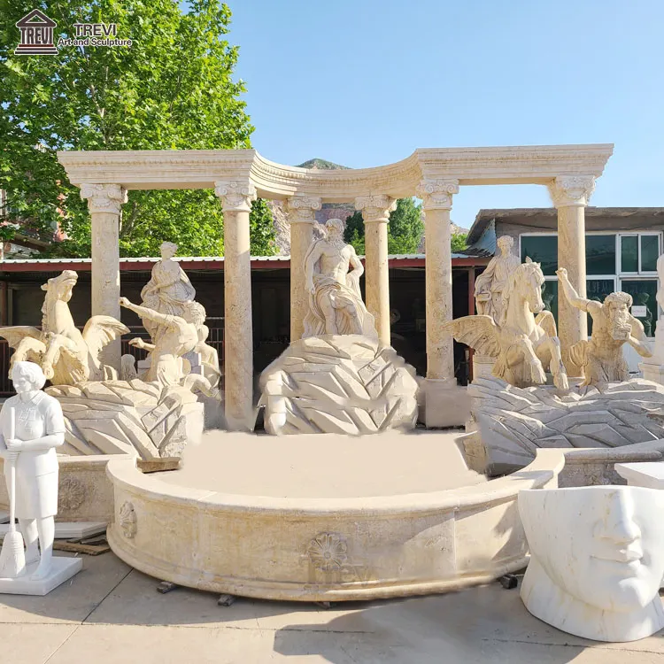 Açık bahçe el oyma büyük bej mermer çeşme mermer Fontana di Trevi su çeşmesi