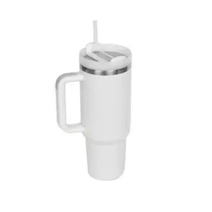 Nhà Máy Tùy Chỉnh Ban Đầu Cốc Cốc 40 Oz Thép Không Gỉ Cách Điện Du Lịch Mug Với Xử Lý & Rơm