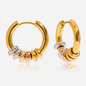 Modernos Pendientes de Aro Minimalistas de Dos Tonos en Acero Inoxidable y Oro de 18K, Unisex, para Uso Diario - Product Image 1