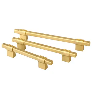 Aluminum Gold Brushed Cabinet Handles Square Bar For Kitchen Drawer And Closet