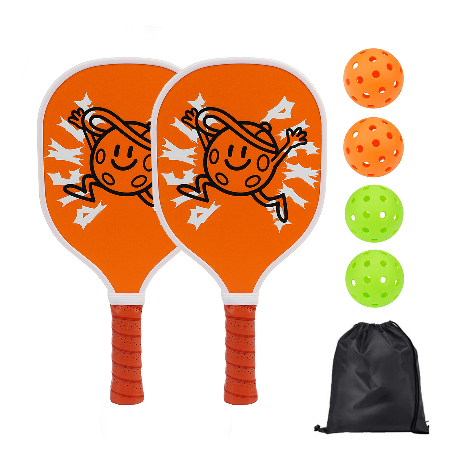 ไม้แร็กเก็ต 2 อัน (โครงไม้), ลูกบอล 4 ลูก, กระเป๋าหูรูด 1 ใบ [รุ่น MP165]