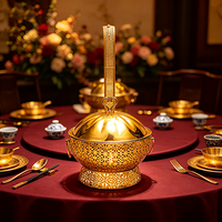 Chauffe-plat de buffet FLEY en acier inoxydable doré avec brûleur à alcool, couvercle décoratif en dôme et poignées latérales pour tables de banquet