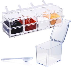 <b>Kitchen</b> Spice <b>Box</b> Stackable Injection Molded Clear Acrylic Square Canister Food Safe Spice <b>Storage</b> Containers Freshness - Product Image 1