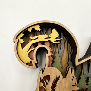 Décoration murale en bois sculptée à la main, hexagone, écureuil, animaux de Noël, creux, multicouche, sculpté, UIONEN 1616 - Product Image 5