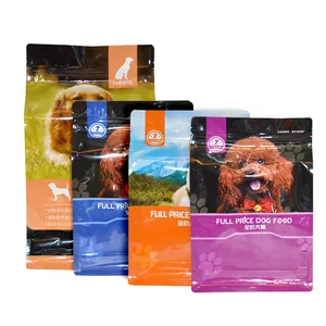 Customized Frosted Stand Up Aluminum Foil Four Eight-side Sealing Recyclable Zip lock Cat Dog Pet Food Packaging Bags