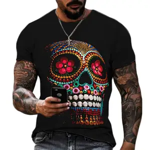 Zomer Horror Mannen T-Shirts 3d Print Oneck Korte Mouw Skelet Street Hiphop Shirt Oversized Tees Heren Kleding