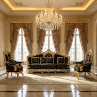 Canapé de luxe français en bois massif sculpté, style européen, pour salon, avec feuille d'or, tissu importé, éponge, sur mesure, pour villa, haut de gamme