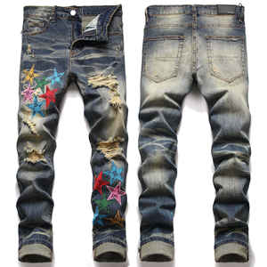 بنطلون جينز رجالي ممزق ومطبوع بتصميم مخصص من المصنع، مغسول ومهترئ بأسلوب ملابس الشارع العصرية للرجال - Product Image 2