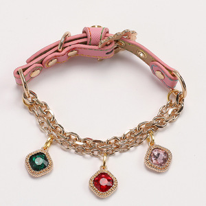 Collar de cuero de lujo para perros y gatos, correa de diamantes de imitación con ganchos bloqueables, diseñador de perlas ajustable para mascotas, Collar nupcial para gatos - Product Image 3