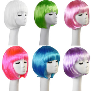 Perruques synthétiques pour femmes, style bob droit, néon, pour déguisements, Halloween, cosplay, carnaval, fêtes promotionnelles, fournitures de fête - Product Image 4