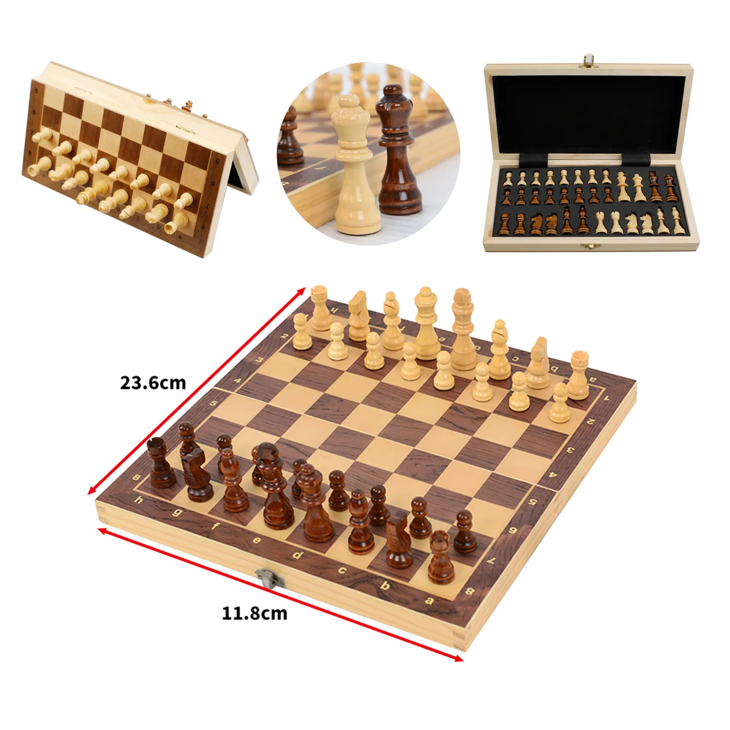 15 ''Magnetische Houten Schaakspel Set Vouwbord Schaakstukken Opslag Slots Schaakset Voor Beginners Kinderen Volwassenen