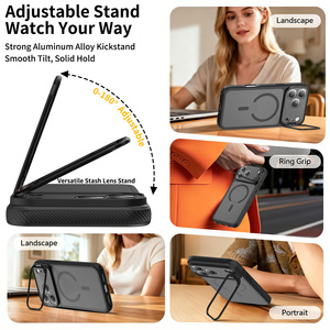 Funda Protectora Premium para Lente Completa de <span class=keywords><strong>iPhone</strong></span> 17 18 Pro Max, Marco Magnético de Metal con Acabado Mate Personalizado y Soporte para Teléfono - Product Image 4