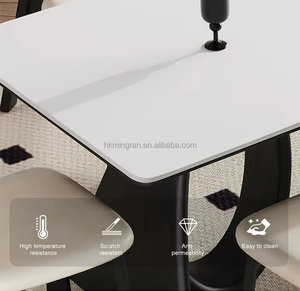 Ensemble table et chaises de salle à manger modernes, écologiques, avec plateau en marbre et structure en bois massif, pour centre commercial, école, salon, hôtel, café, restaurant - Product Image 5