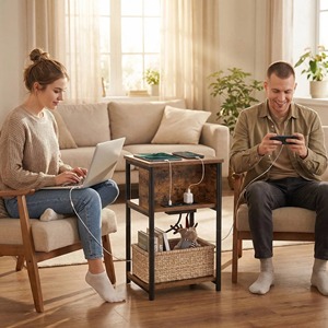 <span class=keywords><strong>Table</strong></span> d'appoint en bois à 3 niveaux avec ports USB et prises électriques, <span class=keywords><strong>table</strong></span> de chevet pour salon, chambre à coucher - Product Image 1