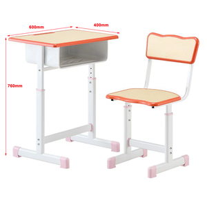 Ensemble chaise et bureau pour enfants à hauteur réglable avec rangement, garniture orange, pieds roses, pour l'école primaire - Product Image 1