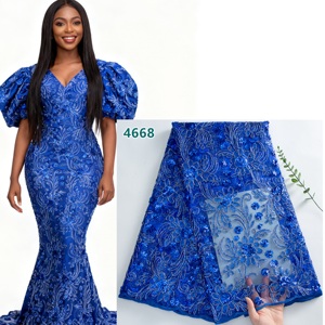 Tissu en dentelle de tulle africain bleu roi en gros avec paillettes 2025 – Dentelle filet française de haute qualité pour robes de soirée femme 4668 - Product Image 1